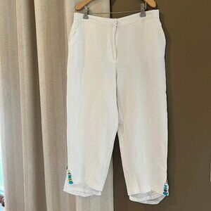Ruby Rd. White Linen Blend Lined Capri Rhinestone Pants, Size 12